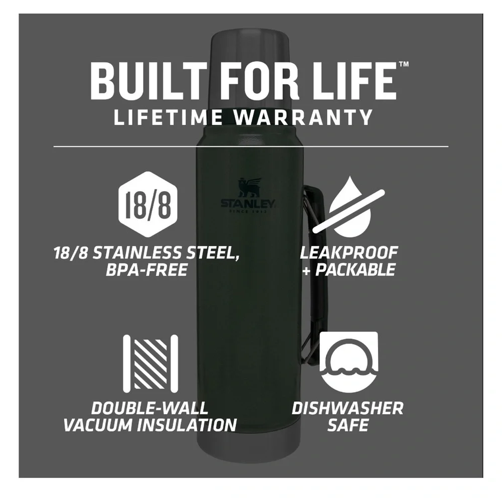 Stanley Classic Stainless Steel Vacuum Insulated Thermos Bottle, 1.1 qt - Picture 3 of 8